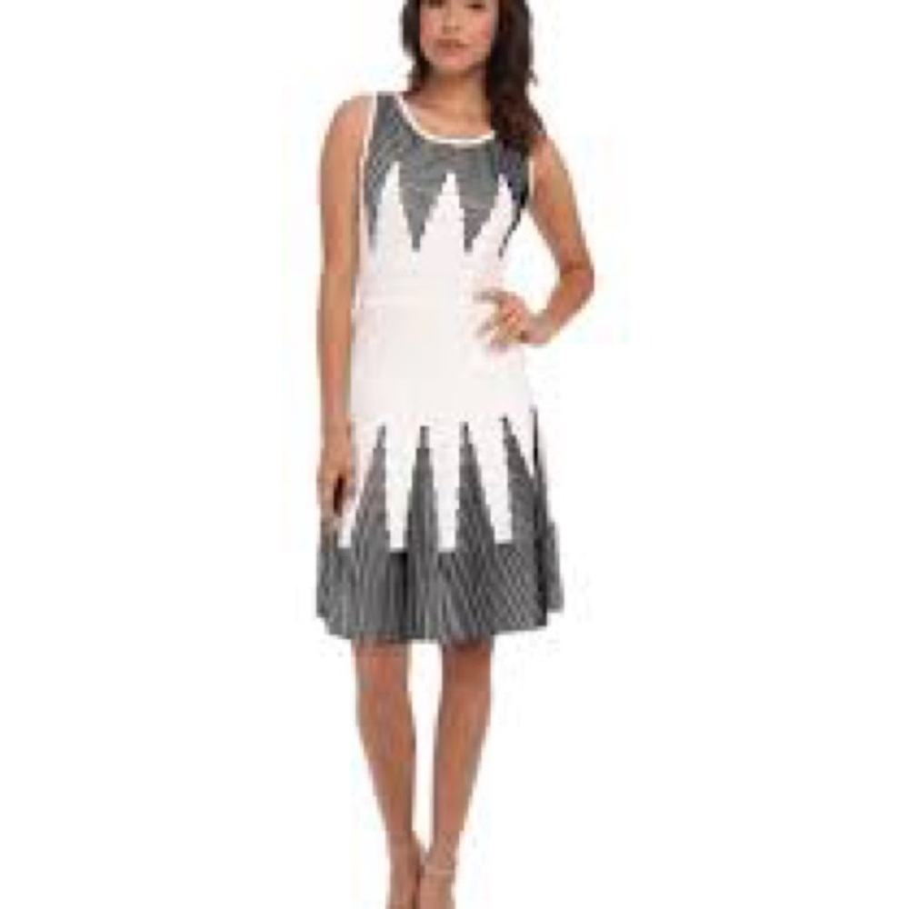 Calvin Klein White Midi Dress with Black Chevron Panels